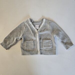GAP Light Gray Baby Cardigan White Stripe Edge 0-3m